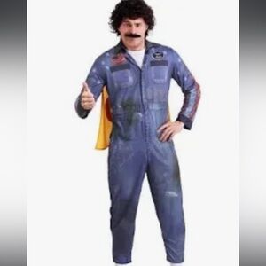 Hot Rod Super Hero Full Body Suit Blue Yellow Cape Large Mens Halloween Funny Lg